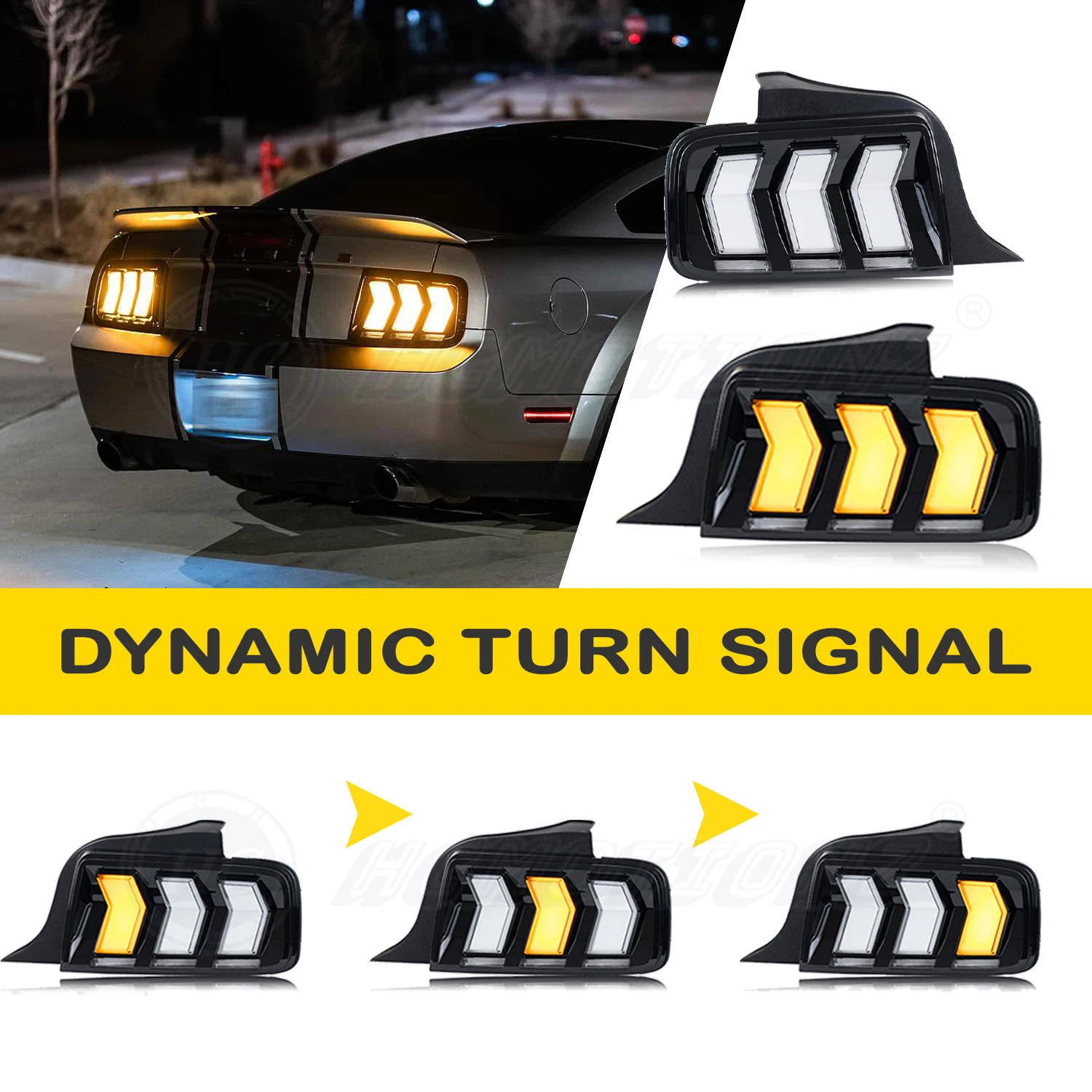 مجموعة المصابيح الخلفية للسيارة GT 2005-2009 الضوء الخلفي DRL الرسوم المتحركة 6 وضع من أضواء خلفية LED لإشارة الانعطاف لموستانج