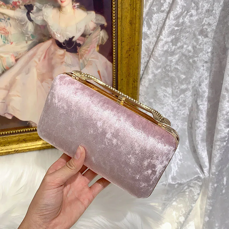 New Women Black Velvet Evening Clutch Bag Glitter Rhinestone Buckle Banquet Party Ladies Handbag Purse with Chain view 4