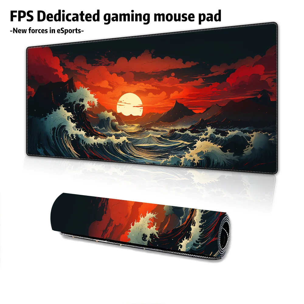 Imagem -04 - Estilo de Pintura Japonesa Oceano Pôr do Sol Estilo Literário Mouse Pad Interruptor Desktop Almofada de Mesa do Computador