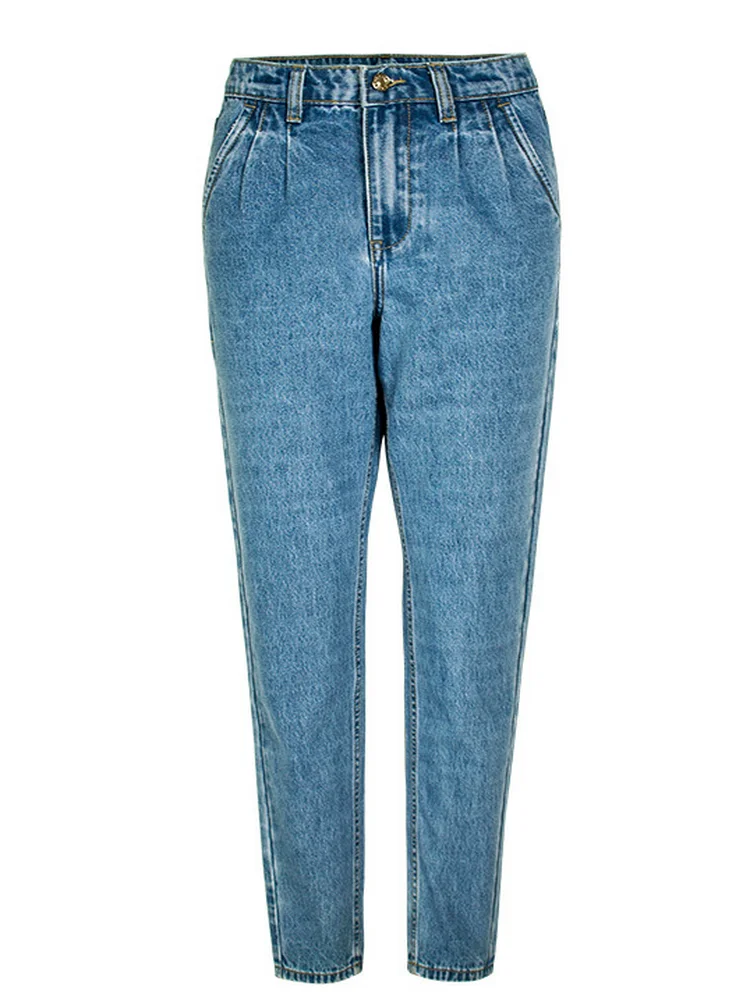 Sneeuwvlokjeans voor dames, hoge taille, slim fit, potloodbroek met rechte pijpen, gewassen denimbroek