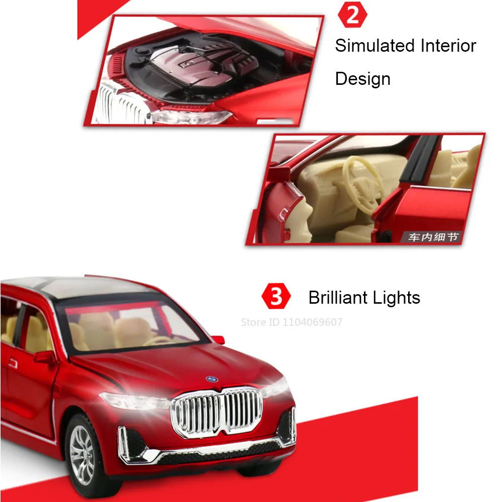 1:32 X7 pressofuso in lega modello macchinine in miniatura SUV 6 porte aperte suono luce tirare indietro fuoristrada per bambini regali