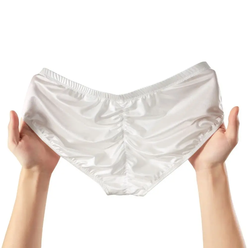 Smooth Low Waist Male Underwear Ice Silk Bulge Pouch Satin Silk Briefs Lingerie Glossy Shiny Men's Triangle Panties Youth