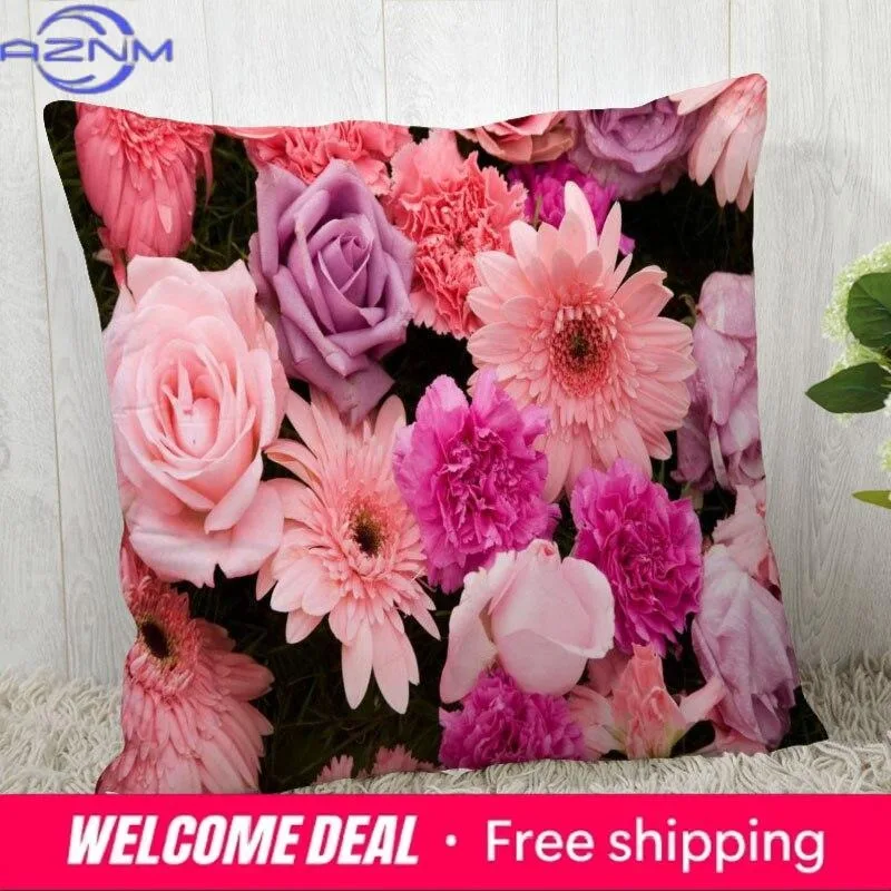 Red Rose Flower Print Pillowcase Sofa Office Decoration  Home