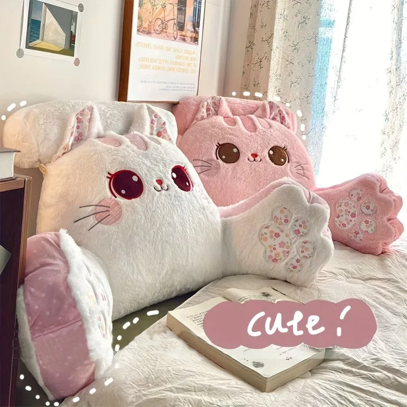 Adorable Cat Plush Pillow with Big Eyes Paw Soft Fluffy Fabric Bedside Cushion Bed Reading Pillow Sofa Chair Cushion Home Decor
