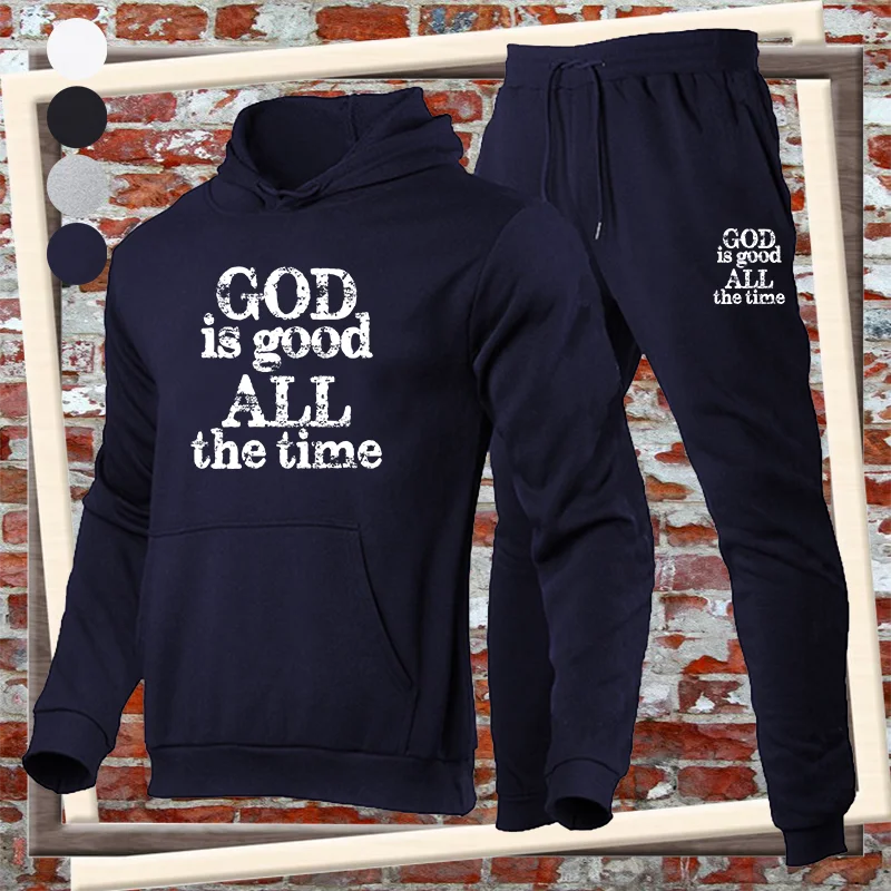 GOD IS GOOD ALL THE TIME Mens Suit Running Fitness Sportswear Casual Sweatshirt Mens Hoodie+Pants Jogging Sweatshirt Mens Suit