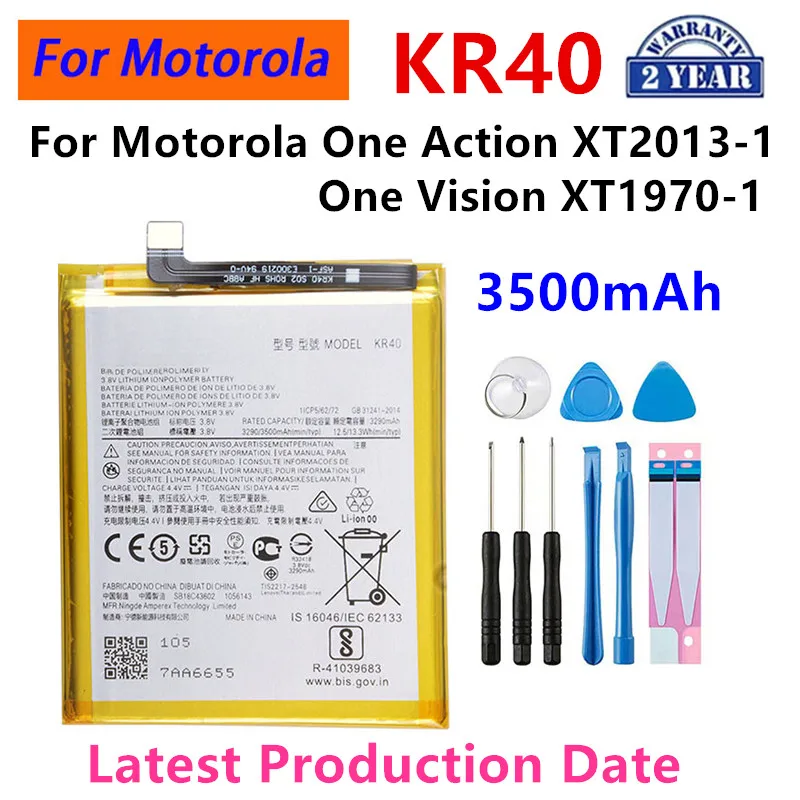 

100% Original KR40 3500mAh Battery For Motorola Moto One Action XT2013-1 / One Vision XT1970-1 Phone Batteries +Tools