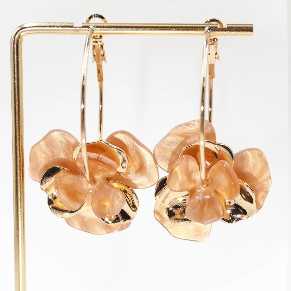 الخريف الشتاء بوهيميا نمط الرجعية الفرنسية رومانسية كاميليا مادة الاكريليك أقراط رائعة بيان لطيف الأطواق #3