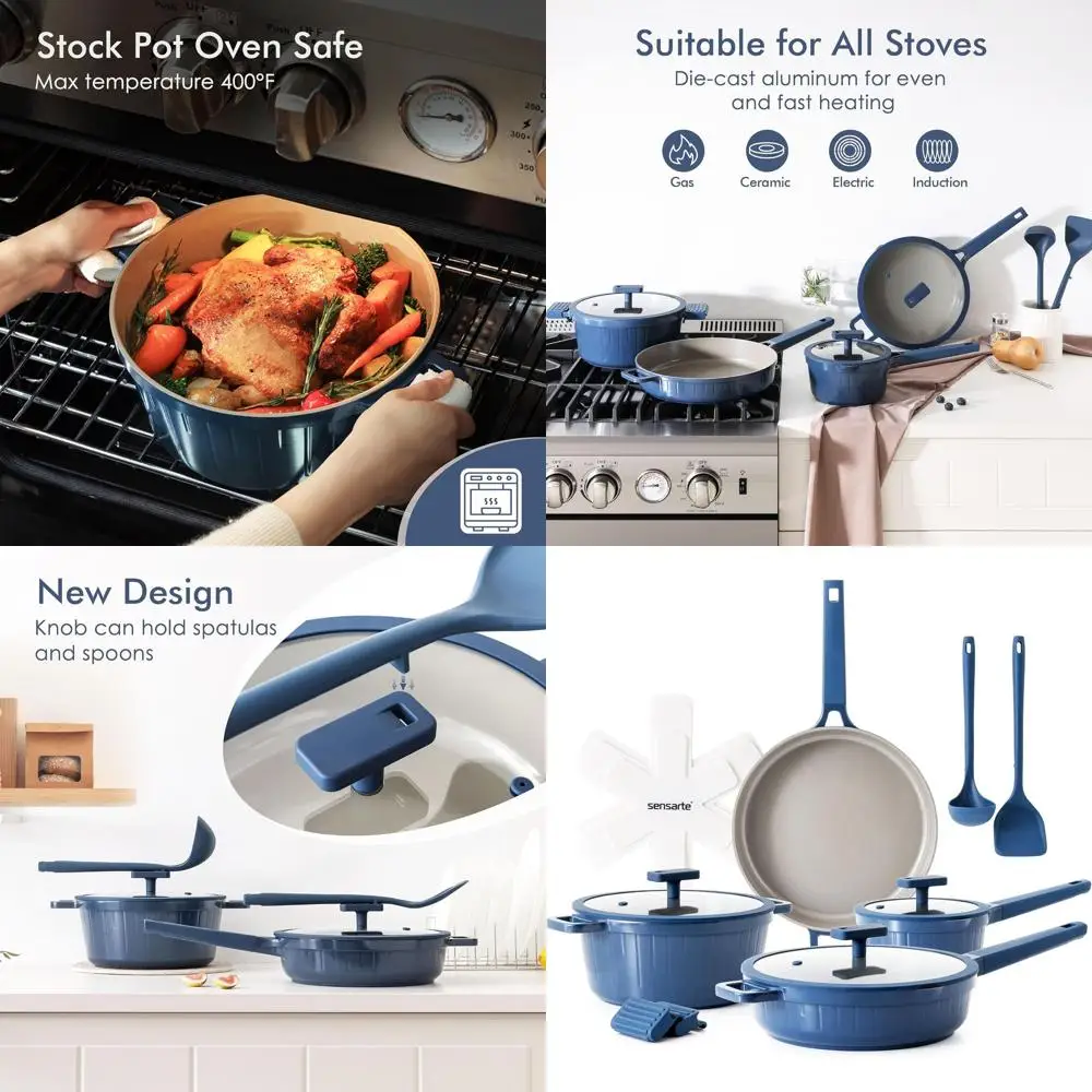 

Нетоксичный набор керамической посуды из 14 предметов, индукционная совместимость, можно мыть в посудомоечной машине, без PFOA/PFAS/PTFE, здоровые кастрюли с антипригарным покрытием и P.