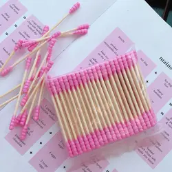 100PCS Disposable Cotton Swab Cute Pink Double Head Cotton Stick Makeup Remover Bat for Beauty Cosmetics Ear Cleaning Swabs