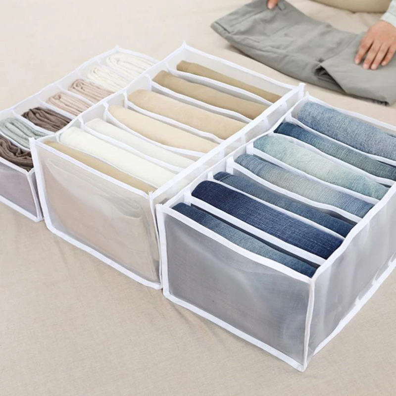 1PC 6/7/9girds Socks underwear storage box with jeans compartment partitioned wardrobe home organizer washable Storage box