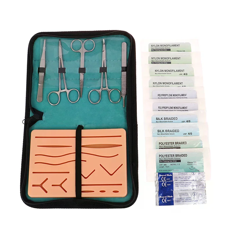 Wound Skin Practice Pad Suture Training Kit Surgery Bra Set Seams Surgical Thread Needles Scissors Suture Material Surgeon