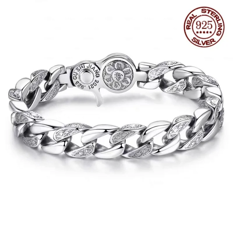 

The S925 silver six-word Truth can be rotated fashion wide edition men's overbearing personality vintage bracelet gift