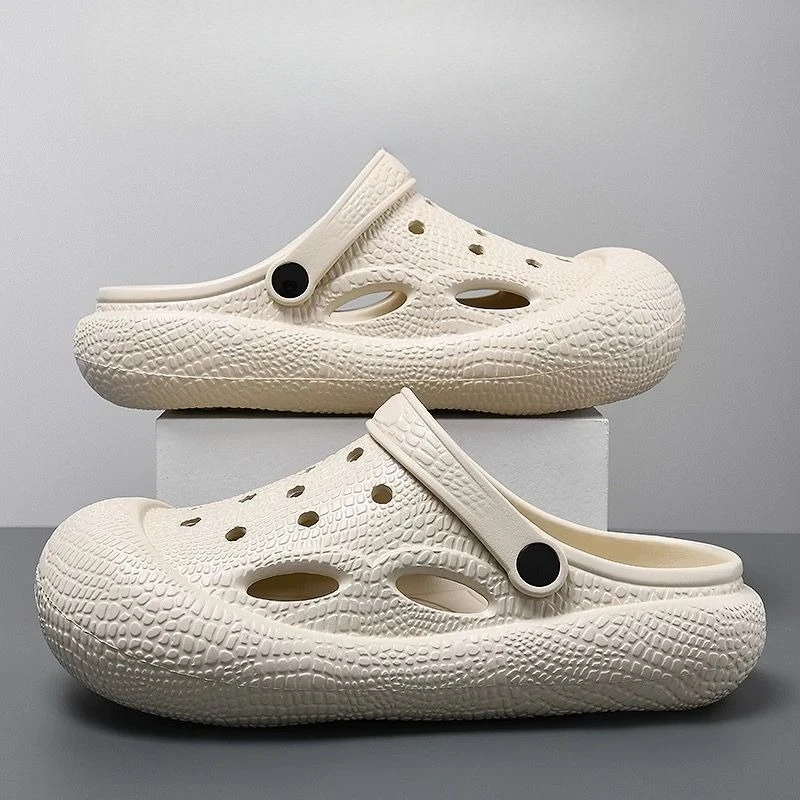 

Мужские тапочки на платформе с отверстиями, пляжные уличные тапочки 2025 года, модельерские роскошные стильные сандалии для мужчин и взрослых, дешевая забавная обувь для жидкости