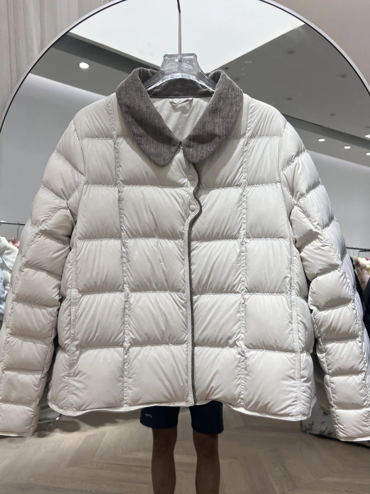 Winter 90% White Duck Puffer Coat Women Lightweight Down Jacket 2025 New Lapel Simple Office Color Matching Short Parkas Outwear