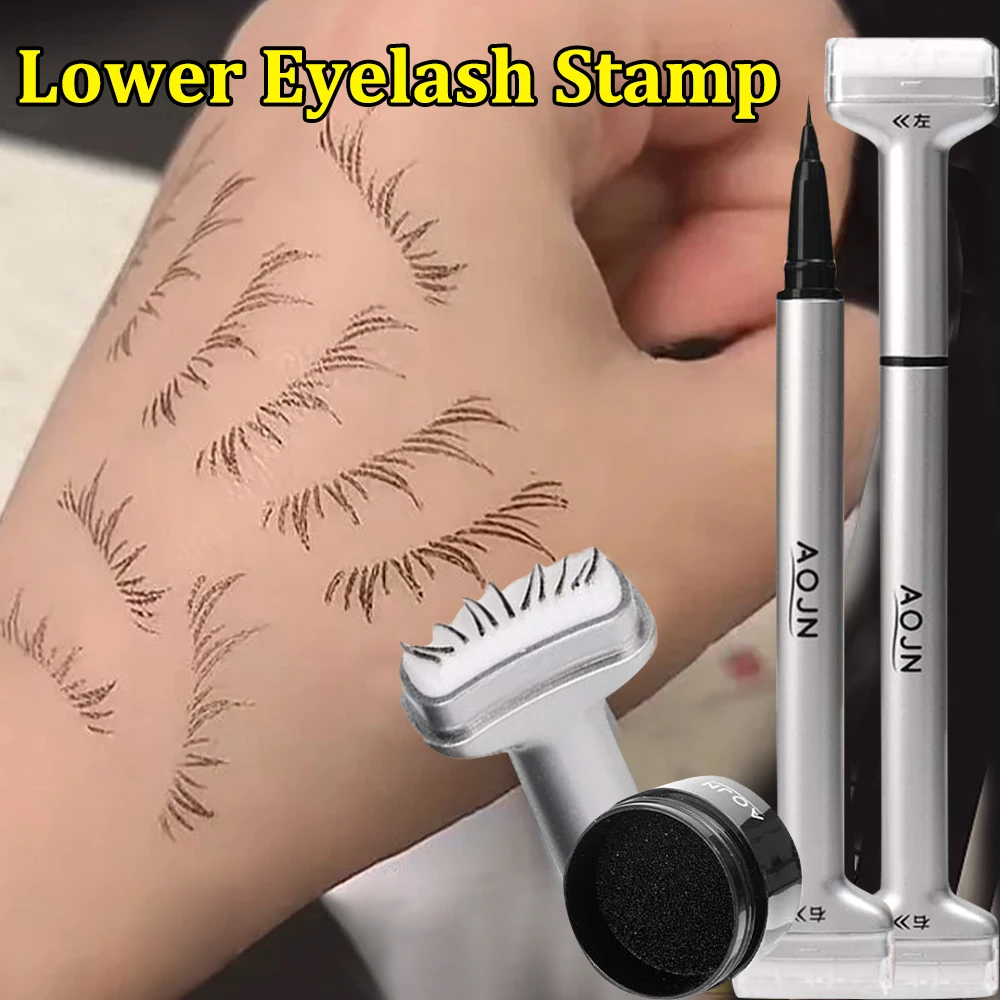 Lower Eyelash Stamps Eyeliner 2 in 1 Waterproof Lasting DIY Eyes Makeup Applicator Lower Lashes Extensions Quick-dry Eye Liner