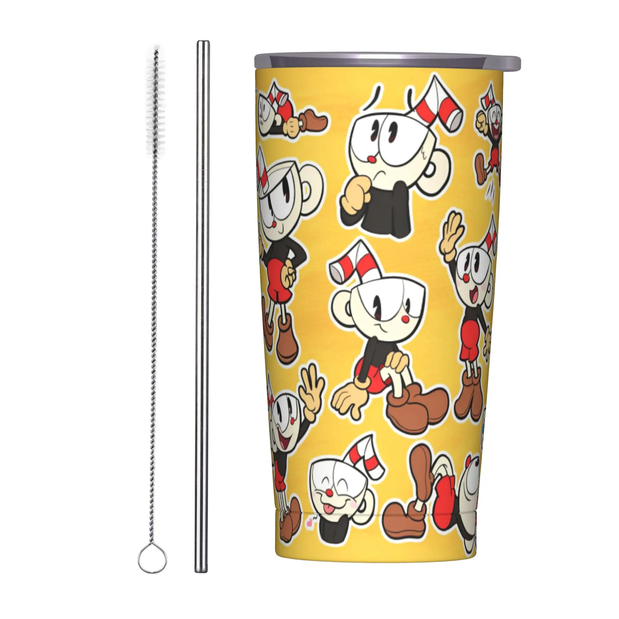 Great Retro Game Battle Cuphead Insulated Tumbler with Straws Cute Stainless Steel Thermal Mug Office Home Water Bottle Cup 20oz