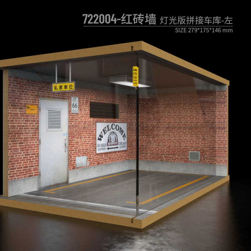 1:24 Car Garage Model Solid Wood Parking Lot Scene with Light Collection Decoration Acrylic Display Box