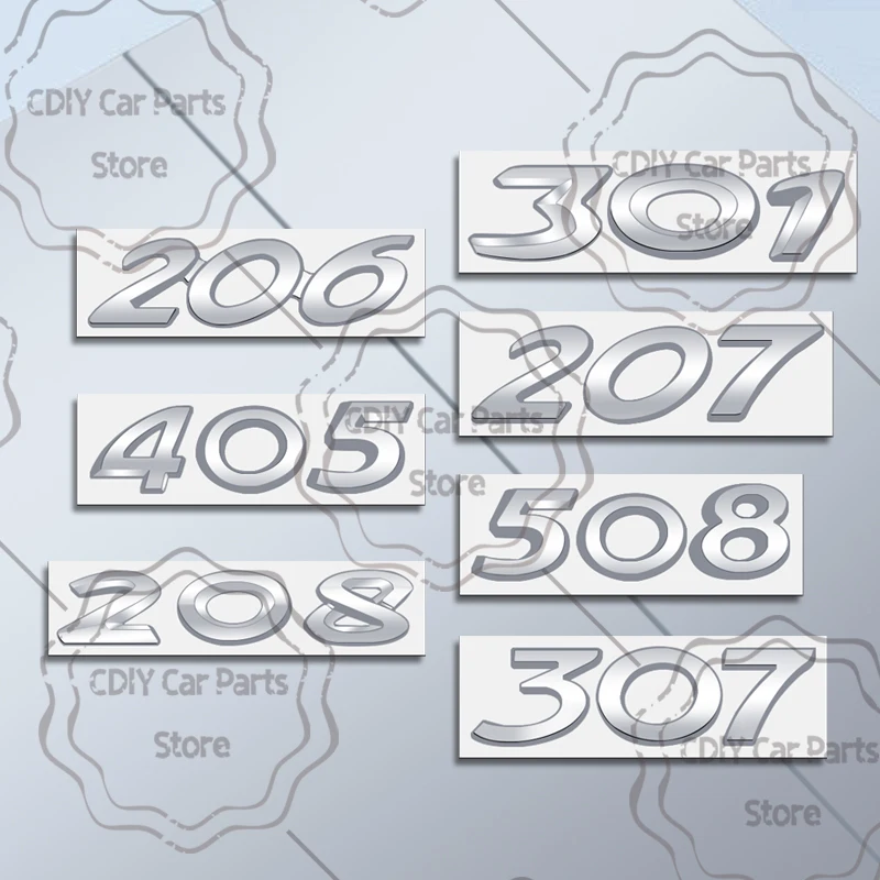 Car Sticker For Peugeot 107 407 308 408 508 307 301 405 208 207 206 2008 3008 4008 5008 chrome Silver Letter Emblem Metal Badge