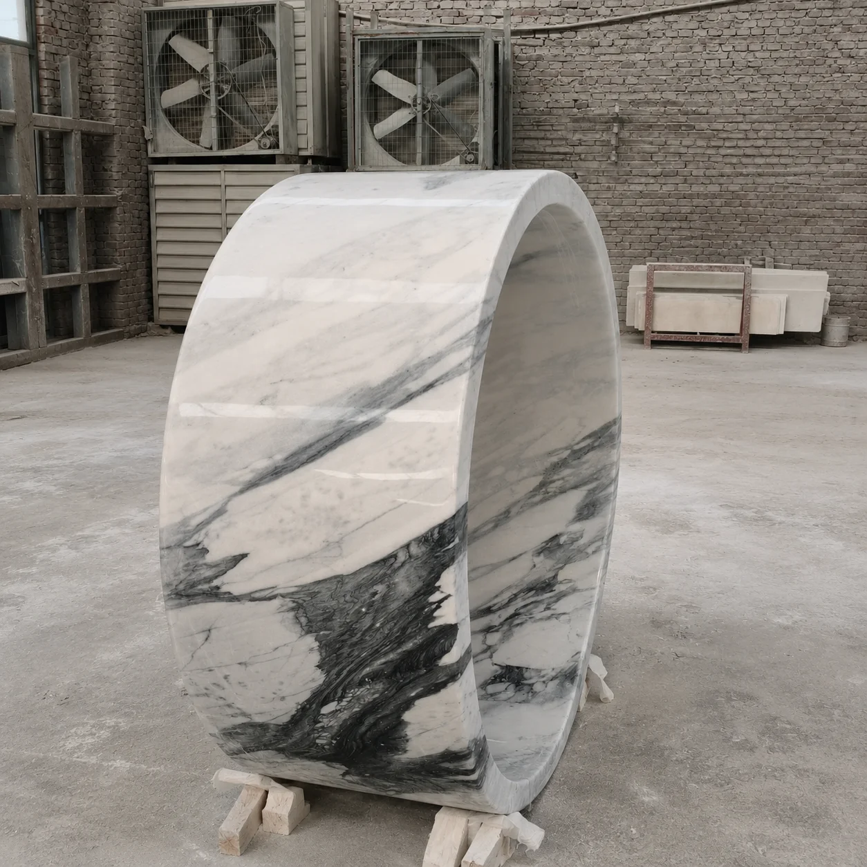#￥Custom Natural White Marble Freestanding Round Bathtub 1000mm Carved Luxury Stone Round Bath Tub Price for Bathroom