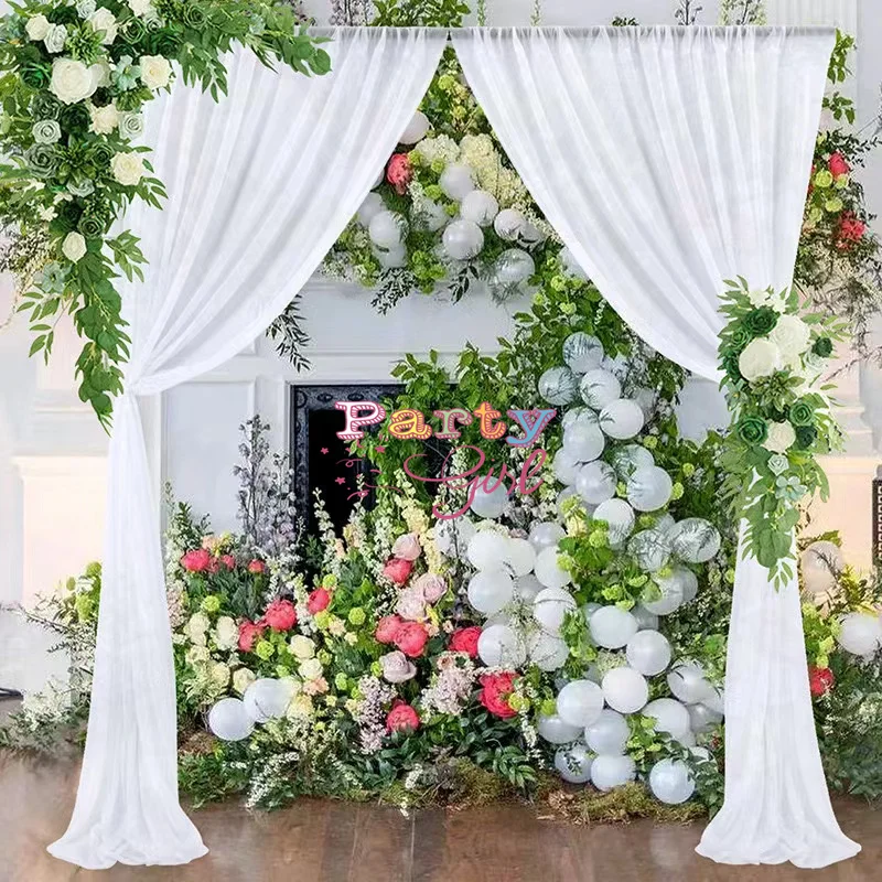 

2pcs 5X10FT Beauty Yarn Wedding Backdrop Curtain Arch Drape Valance Out Doot Photo Booth Background Event Banquet Decoration