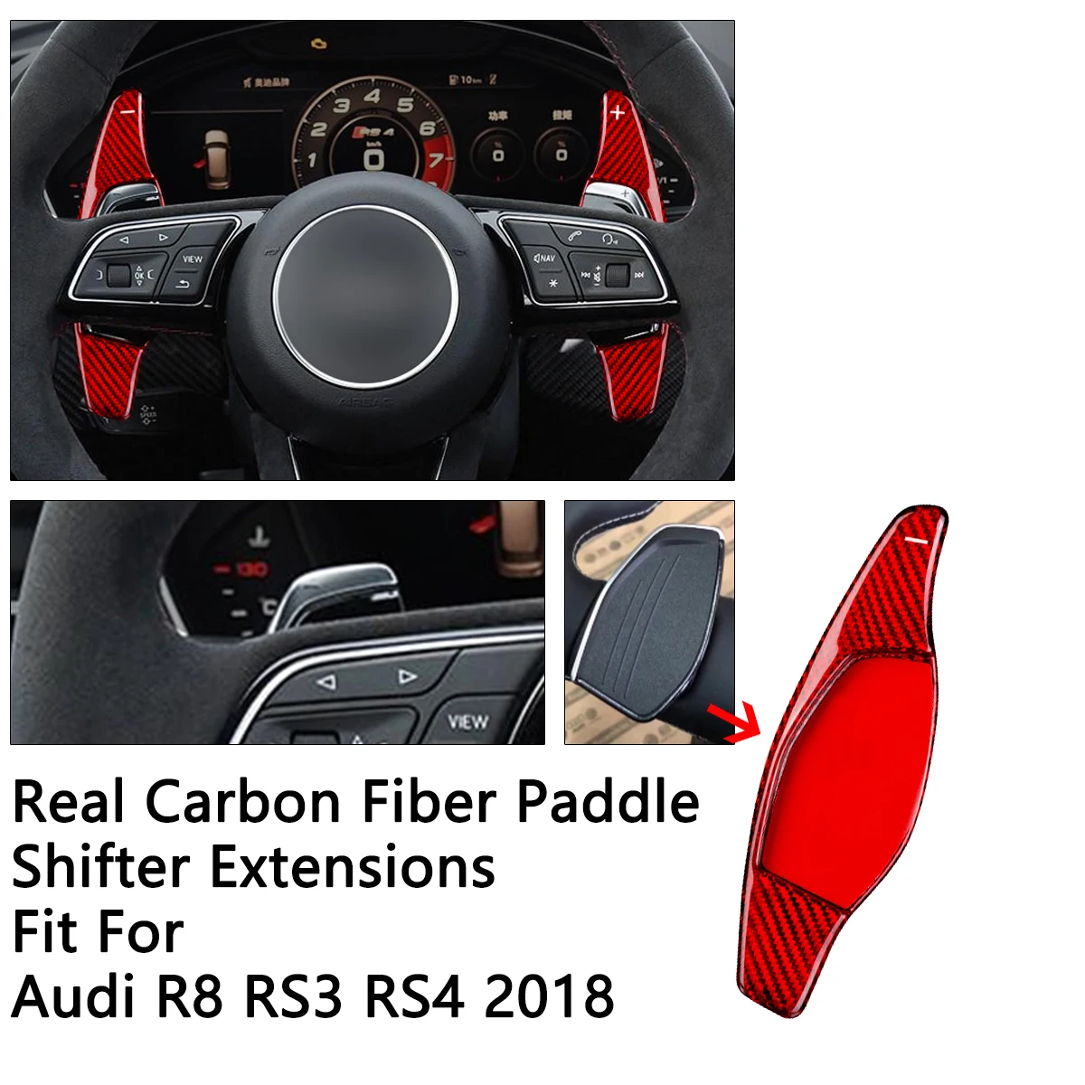 Paddle Shifter Extensions For Audi R8 RS3 RS4 2018 Replacement Steering Wheel Sport Shift Paddles Accessories Real Carbon Fiber