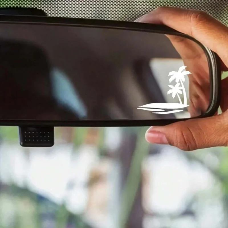 Beach Coconut Tree Silhouette Stickers, Beautiful Beach And Coconut Tree Silhouette Car Rearview Mirror Stickers