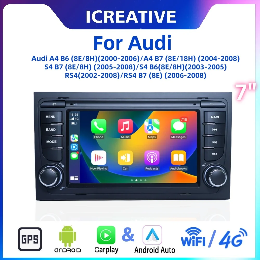 Car Radio Android 2Din for Audi A4 B6/B7 S4 RS4 Wireless Carplay Multimedia Video Player 7inch Stereo Autoaudio Navigation GPS