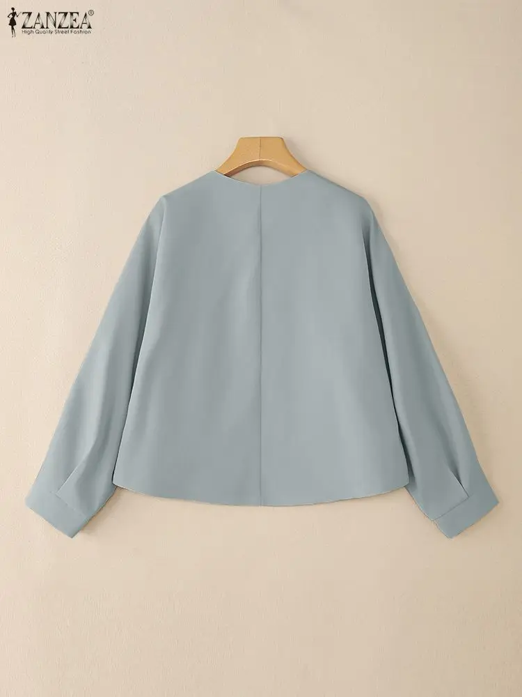 เสื้อเชิ้ตสตรีลำลองสไตล์ชิค แขนยาว คอทรงกลม ติดกระดุม สีพื้น แฟชั่นเกาหลี คอลเลคชั่นฤดูใบไม้ร่วง 2025 จาก ZANZEA