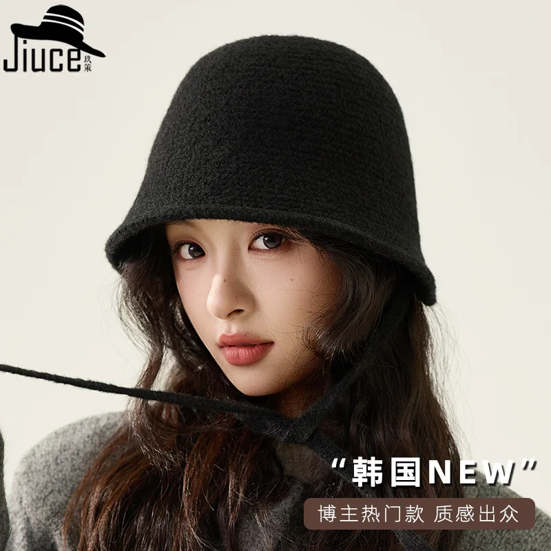 Winter Big Head Strap Knitted Fisherman's Hat Women's Back Fork Dome Short Eave Bucket Hat Outdoor Warm Pot Hat 4m705