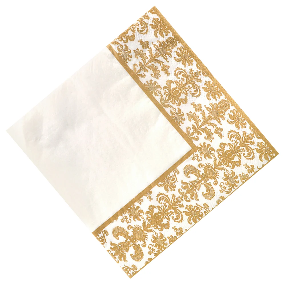 100pcs Gold Printing Disposable Napkin Tissue Paper Printed for Restaurant and Hotel (Golden + White)