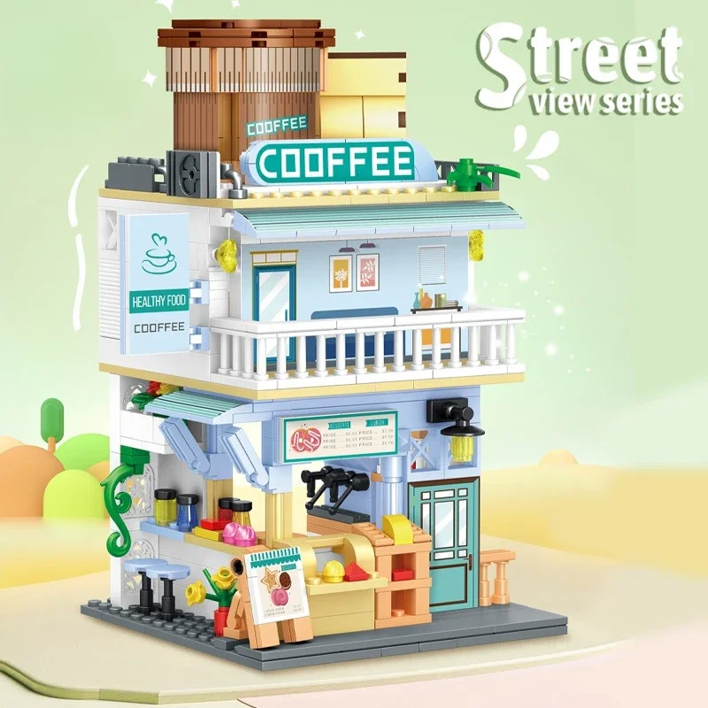 Mini City Street View Photo Studio House Building Blocks 6 in 1 Bookstore Cafe Model Toy Bricks Friends Children Birthday Gift