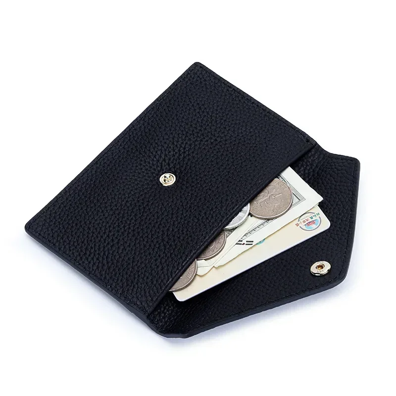 Porta-cartão real Bagger para mulheres, couro genuíno de vaca, porta-moedas de grande capacidade, carteira curta ultrafina simples, moda, 2215