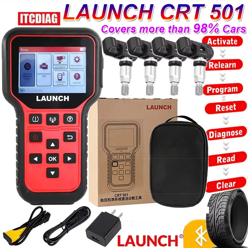 LAUNCH CRT 501 CRT501 PK TSGUN Tire Pressure Monitor System Activate Diagnostic Tool Read Write TPMS 433/315MHZ 2in1 RF-sensors