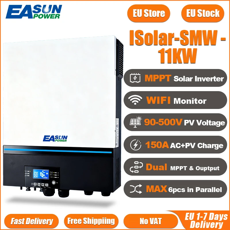 Easun Dual Mppt Hybride Soalr Inverter 11kw 150a Dual Ac Output 230V 48V 50Hz/60Hz 500vdc Off Grid Solar Oplader Wifi Parallel