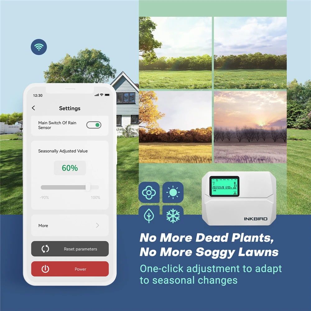 INKBIRD Wi-Fi Smart Sprinkler Controller 8-Zone Watering Irrigation Timer With Free App Monitoring Seasonal Adjustment Rain Skip