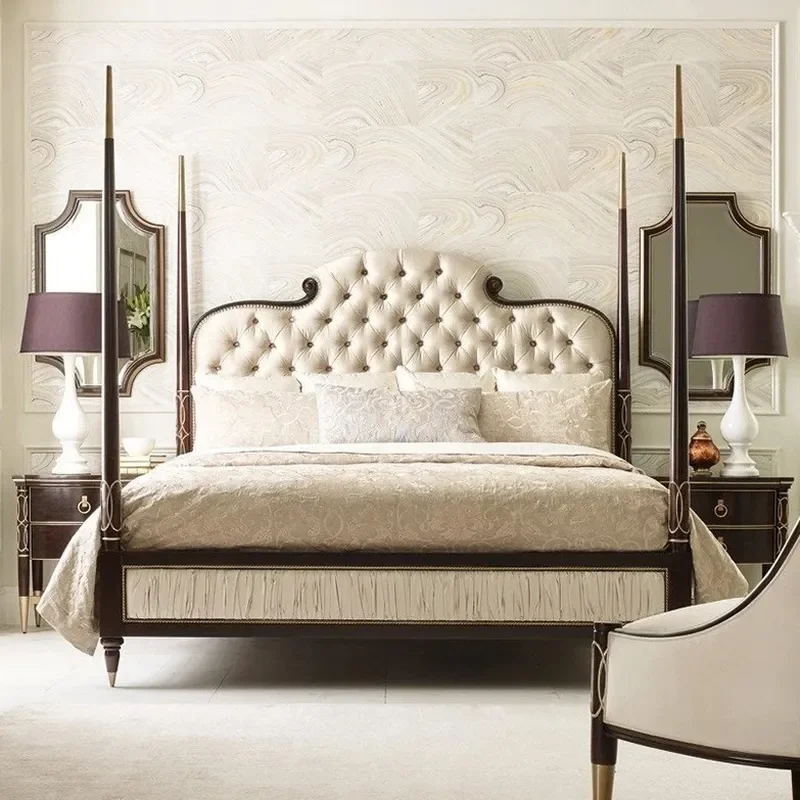for American Solid Wood Bed 1.8m European Double Bed Neoclassical Fabric Wedding Bed High End Furniture Bedroom