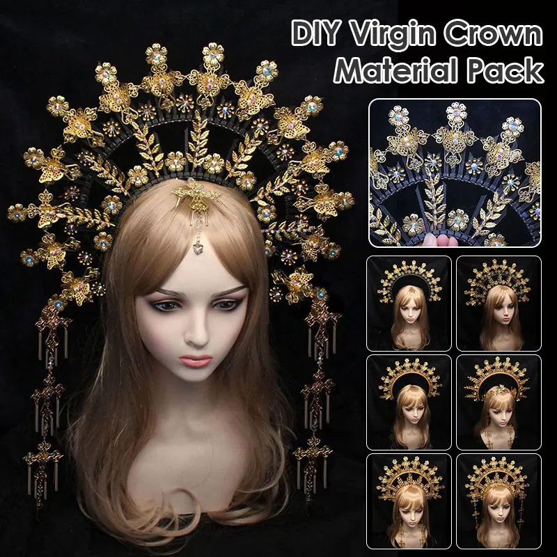 Golden Angel Crown Headpiece Baroque Alloy Crystal Tiara Headband Lolita Collection Gothic Hair Accessories DIY Material