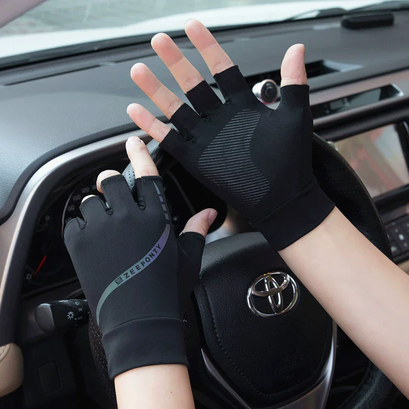 Männer Sommer Eis Seide Radfahren Handschuhe Dünne Sonnencreme Fahren Halbfinger Touchscreen Angeln Handschuhe Zwei-Finger-Design – Detail 7