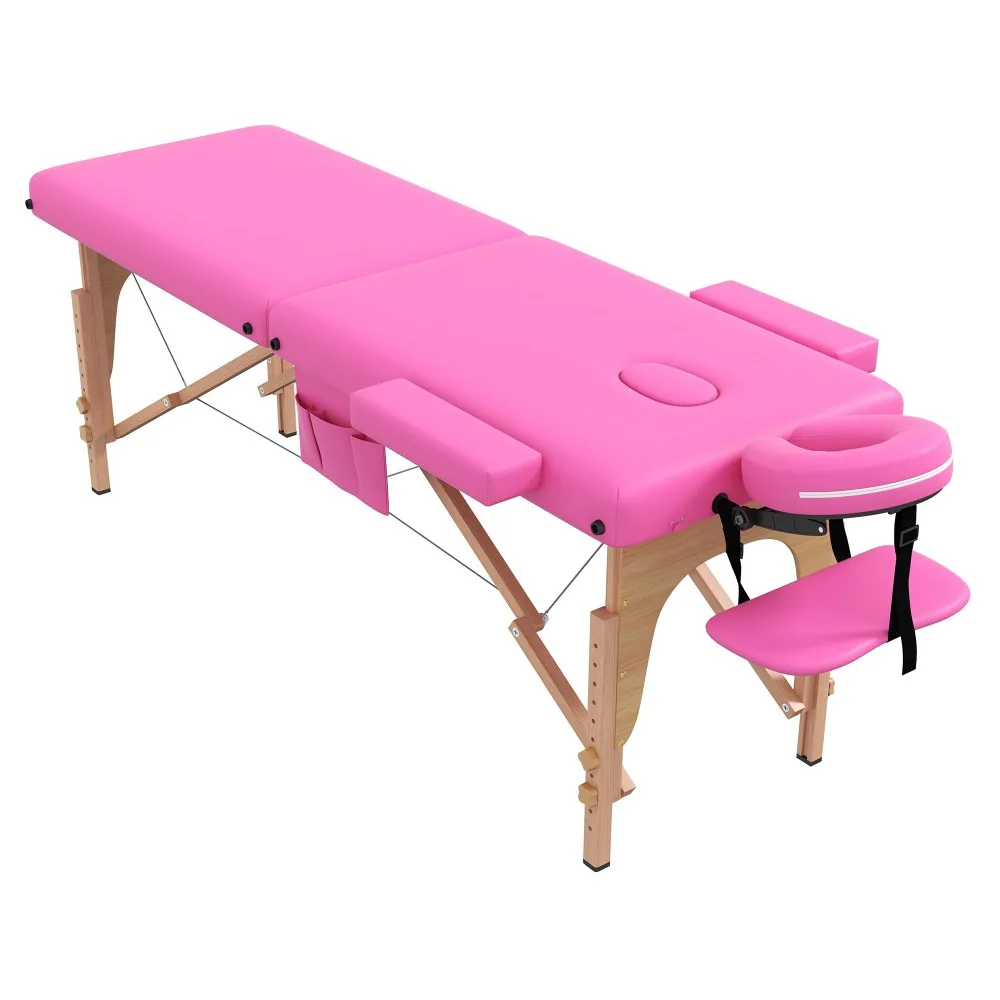 

Massage Table Massage Bed Portable, 2 Section Foldable Tattoo Bed Facial Care Spa Lash Bed Height Adjustable Sturdy Wooden Frame