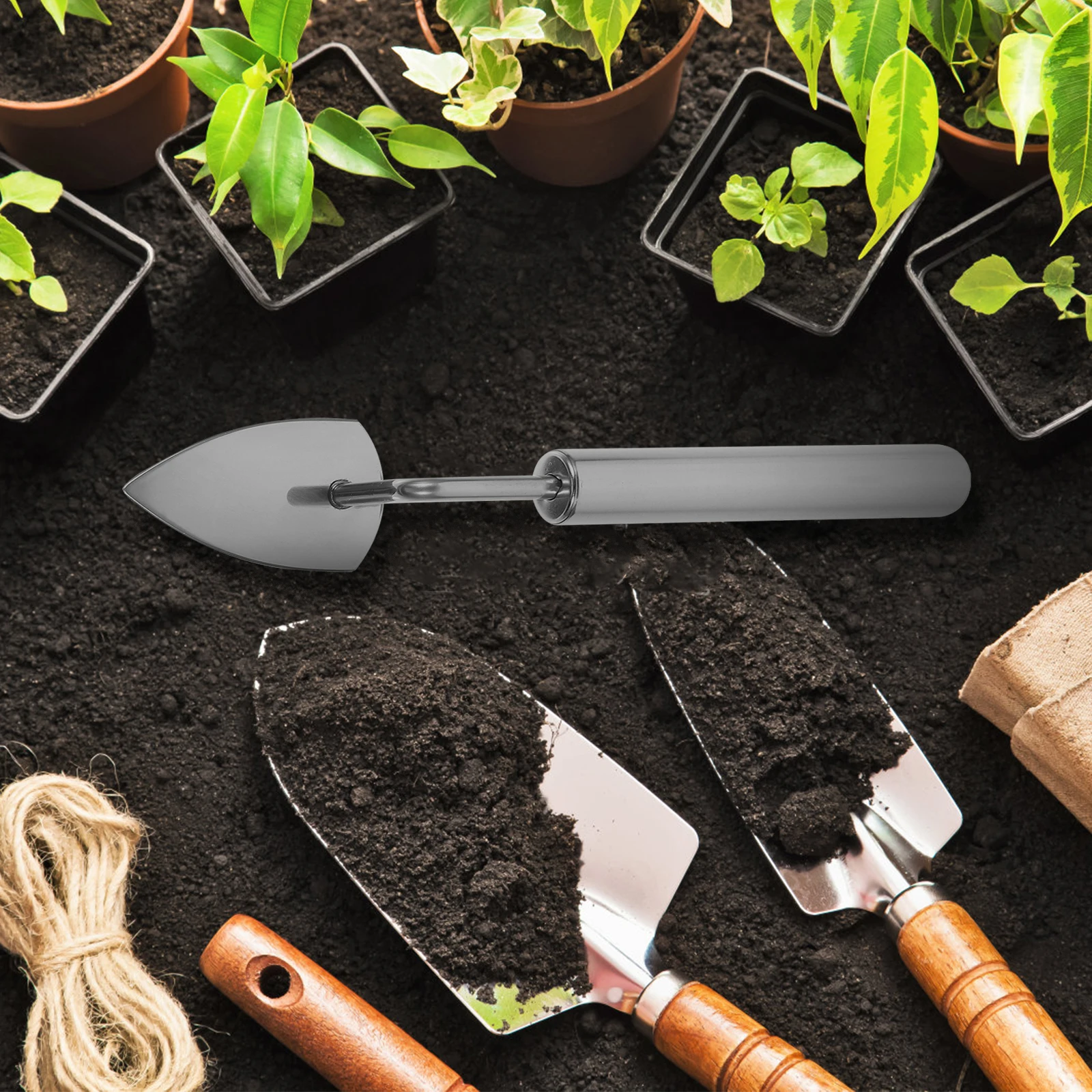 

Soil Press Tool Premium Handle Stainless Steel Handheld Shovel For Garden Planting Weeding Outdoor Digging Durable