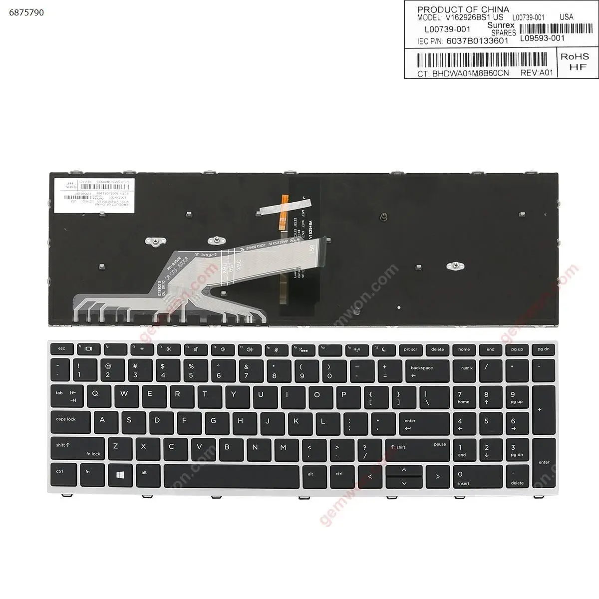 US Laptop Keyboard for HP EliteBook 650 G5 Silver Frame Black with Poing & Backlit