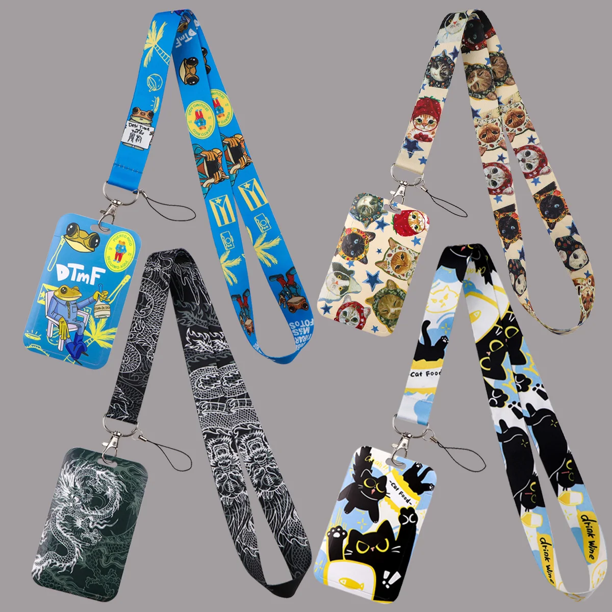 

Ремешки с милым котом для ключей, шейный ремешок, держатель для бейджа с драконом, брелок для спортзала, подвесные веревочные брелоки для мобильного телефона, аксессуары