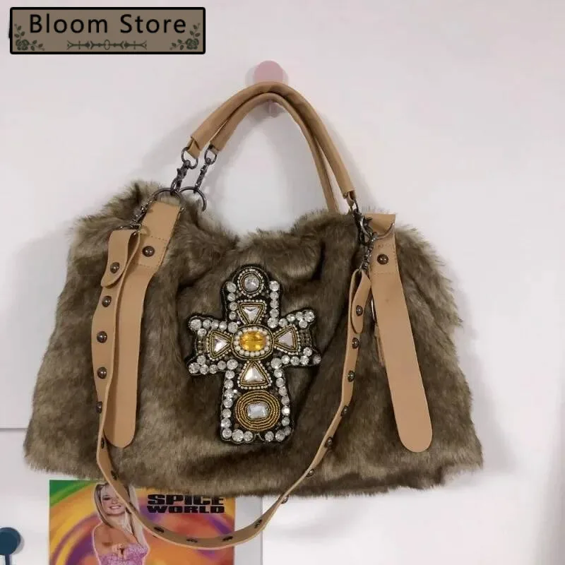 

Vintage Y2k Aesthetic Streetwear Women's Handbags Korean Trendy Casual Crossbody Bag Fluffy Cross Dia Shoulder Bags Female