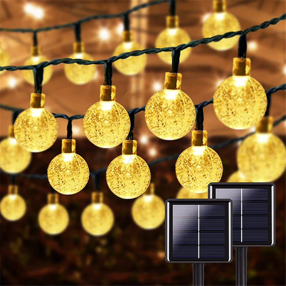 

5/7/12M Solar Crystal Globe LED String Lights LED 8 Lighting Modes IP65 Fairy Light Christmas Garland for Garden Party Decor