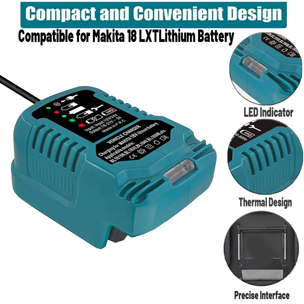 Car Charger for Makita 18V Lithium Ion Battery Series DC18RC DC18RD Cigarette Lighter Plug Portable Mini Quick Charger