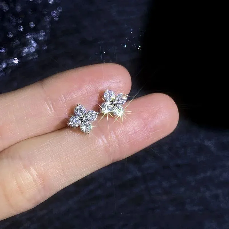 Anting Stud Moissanite Bulat JH D VVS1 Untuk Wanita Pria 4 Batu Klasik Perak Sterling S925 Dengan Hadiah Perhiasan GRA