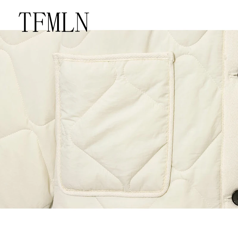 TFMLN المرأة الخريف سترة قطن 2025 جديد وصول خمر س الرقبة جيب كبير الزخرفية معطف مبطن للنساء #5