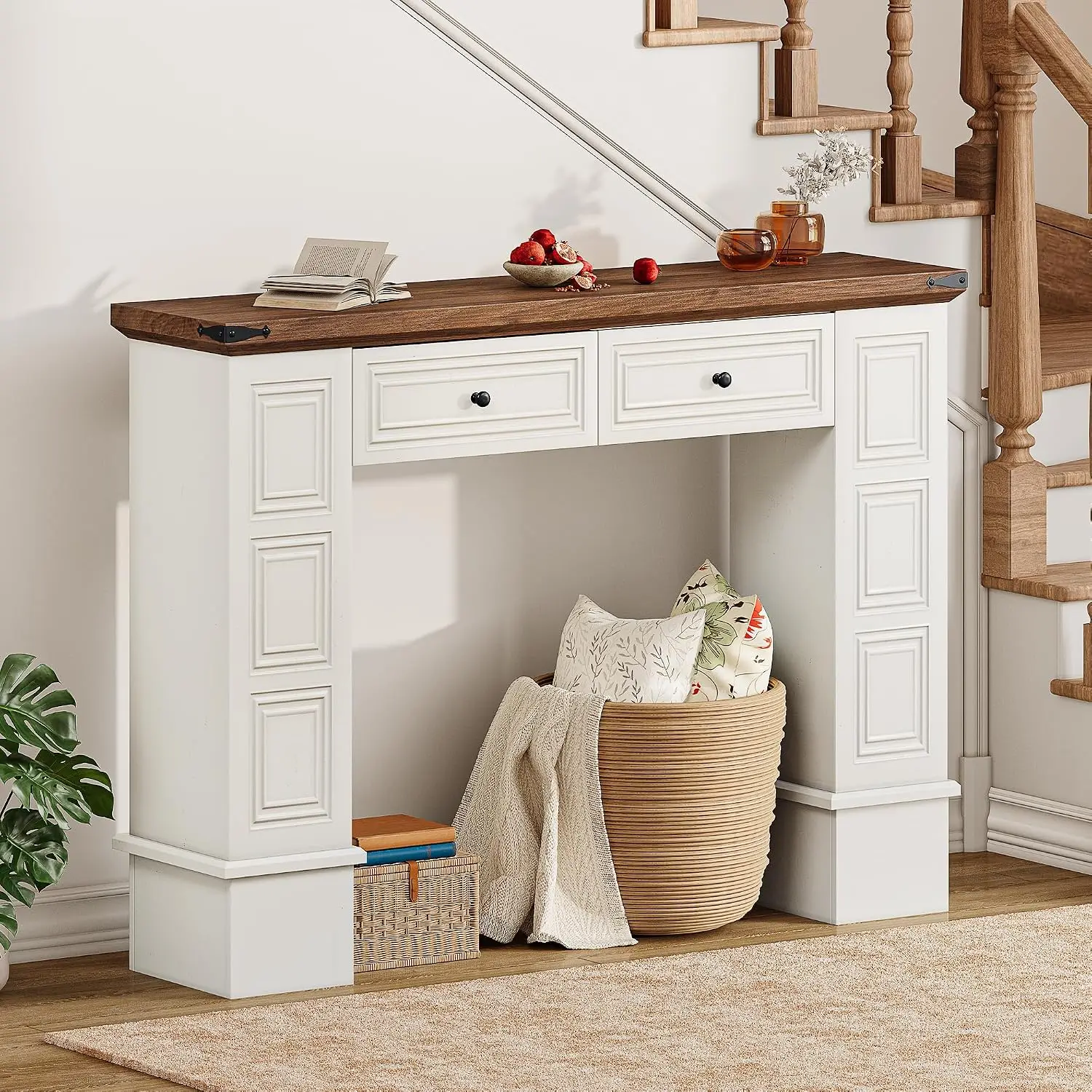 Console Table with Storage & Anti-Tip Kit, Off White Walnut Finish, Customized