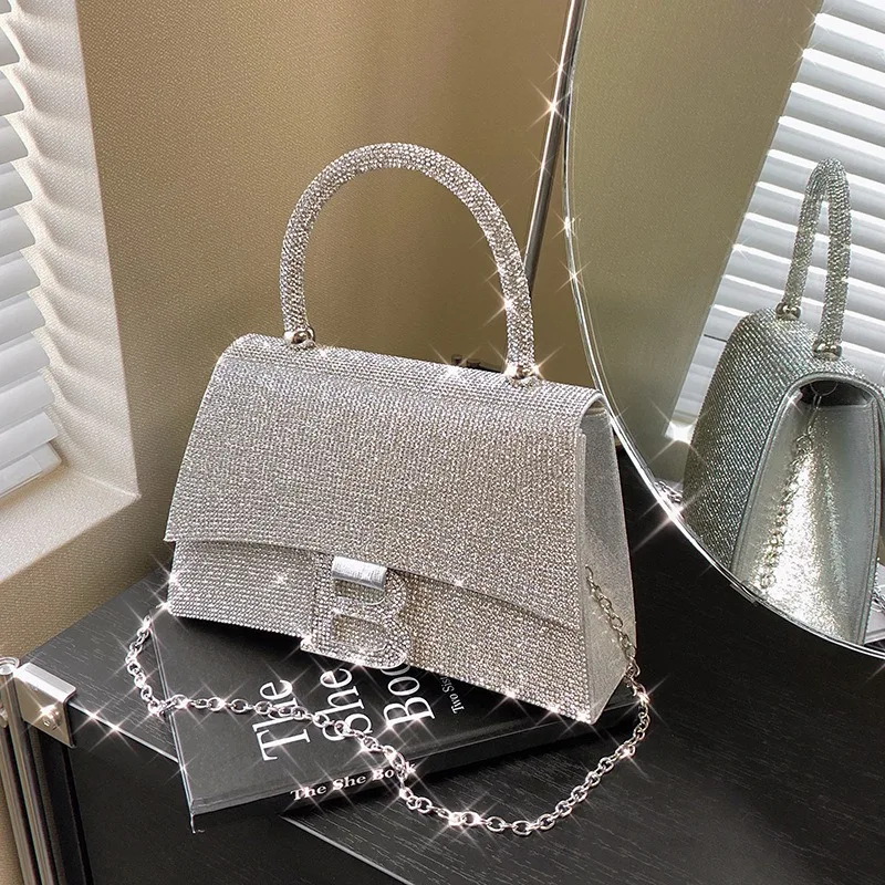 

2025 New Elegant Rhinestone Shoulder Purse Women's Small Square Crossbody Bag Urban Fashion Designer Top Handle Handbag
