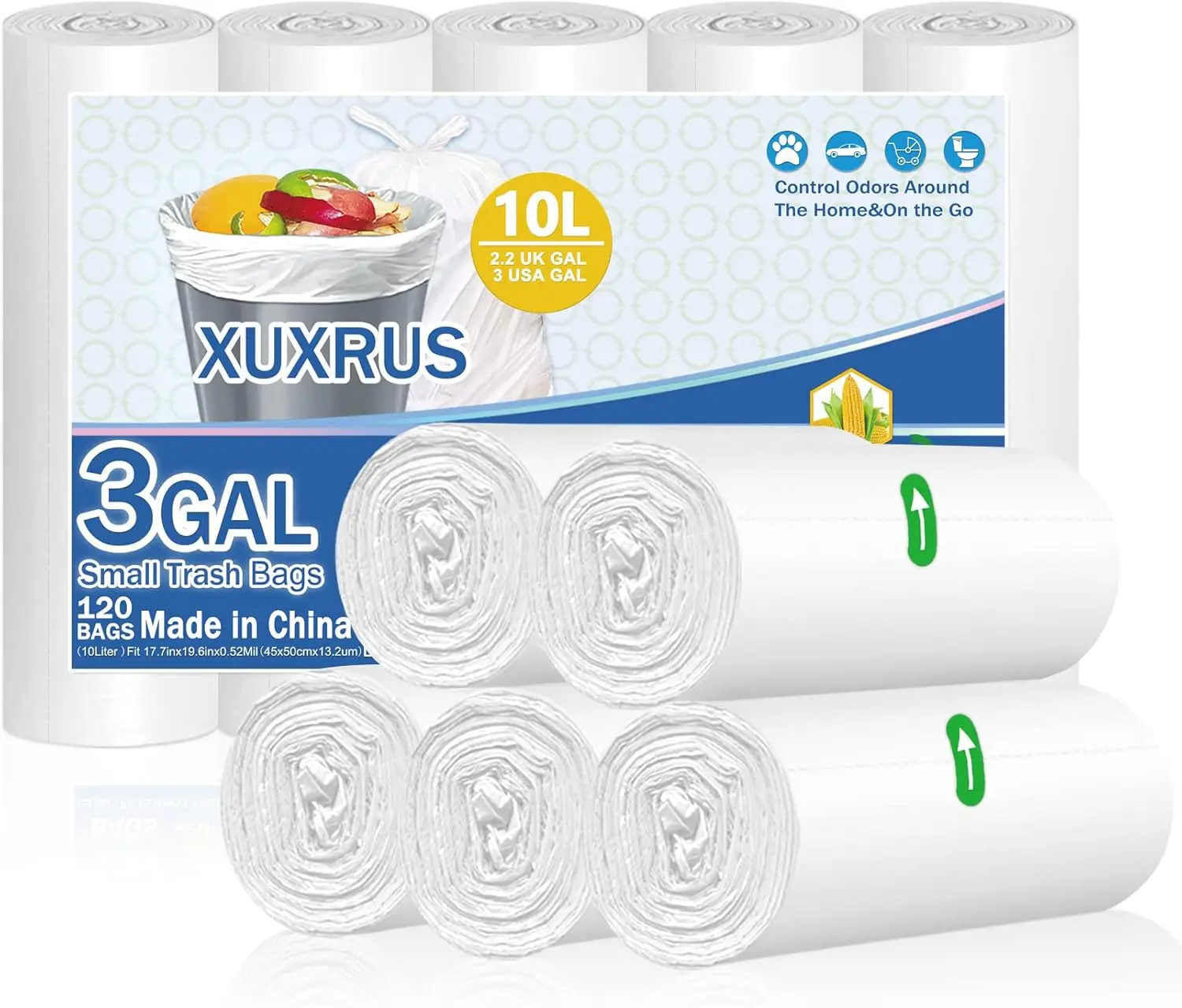 

3 Gallon Trash Bags 120 Count, Small Garbage Bags for Bathroom, Home, Office, White, Fits 2-3 Gallon Bins